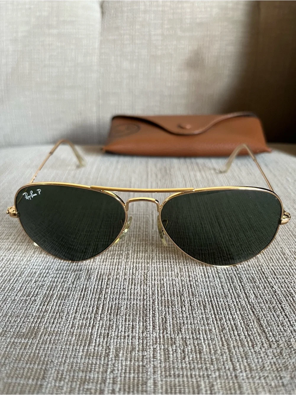 Ray-Ban Gold Aviator Sunglasses with Dark Green Lenses